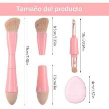 Viaje rochas para maquillaje, Brochas de Viaje, 4 en 1 Juego de brochas de maquillaje, brocha para base de doble punta para base, corrector, cejas, sombra de ojo, con 2 esponjas cosméticas - rosa - Ver 3