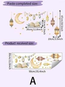 Ramadan And Eid Mubarak Wall Stickers - Islamic Crescent Moon, Stars, Lanterns And Calligraphy Self-Adhesive Removable Decorative Stickers For Home Decor - Soft Colors, Asymmetrical Shapes, Easy To Peel And Stick On Walls, Plastic, Glass Surfaces - Ramadan Holiday Celebration Decor - Multicolor - View 13