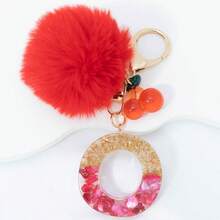 1 Piece Of Rose Red English Letter Resin Keychain With Bubble Hair Ball And Red Cherry Decoration 18K Gold Lobster Buckle Design, Suitable For Bag Chains, Mobile Phone Hanging Chains, Keychains, And Gifts For Friends And Mothers - Red - View 28