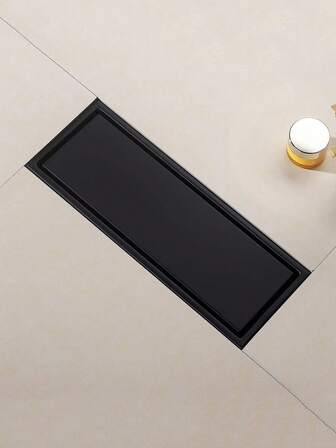 304不锈钢矩形隐形地漏，黑色隐藏式加长地漏，防异味，适用于浴室/阳台/一体成型/快速排水/易于清洁