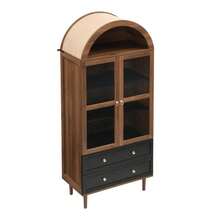 Chest Of Drawers With Adjustable Shelves, Modern Retro Curved Glass Storage Unit, Adjustable Shelves, Luxury Sideboard - 棕色 - 查看 10