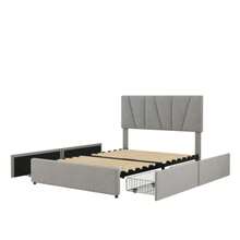 Upholstered Double Platform Bed With Four Drawers On Each Side, Adjustable Headboard - Grey - View 6
