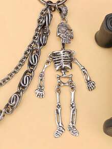 1 قطعة سلسلة بنطلون بتصميم جمجمة بنمط بانك روك للرجال، متعدد السلاسل، إكسسوار شارع هيب هوب حاد - الجمجمة السوداء - مشاهدة 4