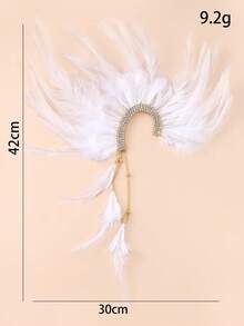 1pc White Feather Exaggerated Hanging Earrings, European And American Fashion Rhinestone Tassel Earrings - Feather - View 8