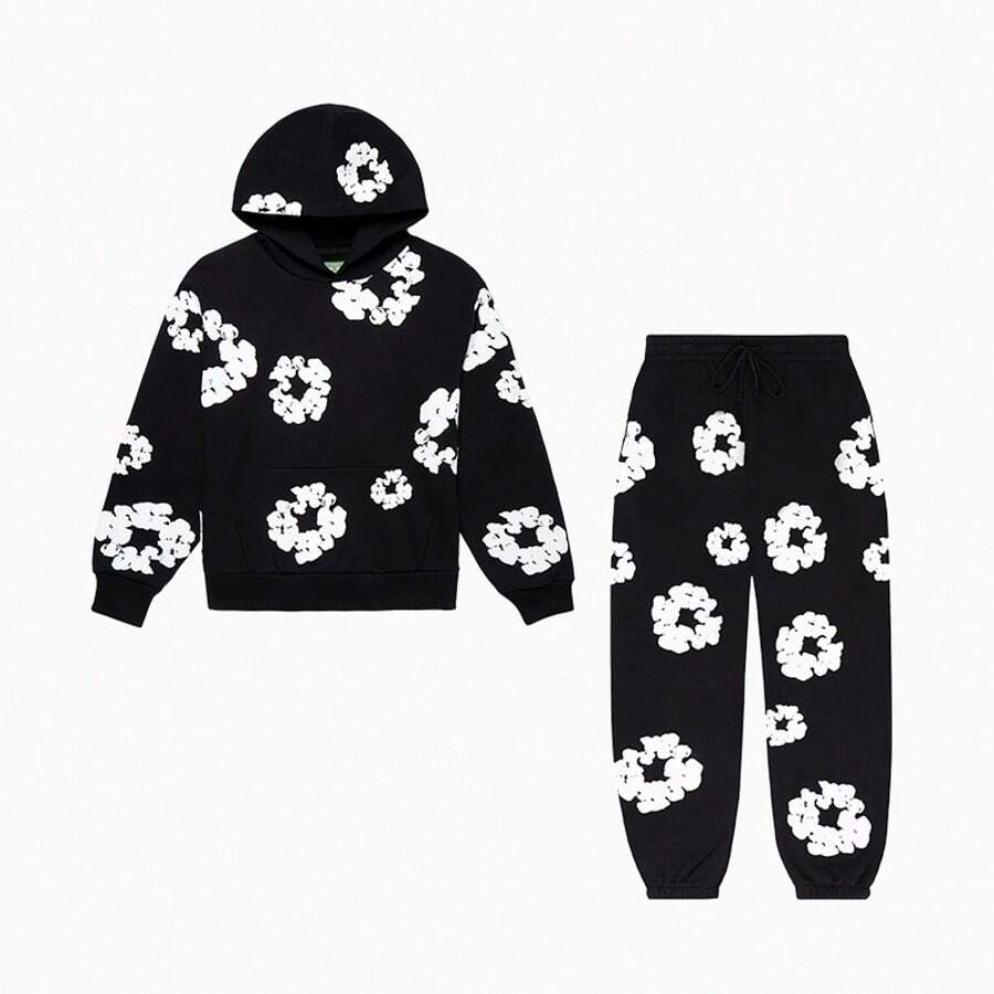 Denim Tears Sweatpants 'The Cotton Wreath'New Item Autumn Winter Hoodie Loose Drop Shoulder Hooded Hot Item Women Sweatshirt Set Men's Autumn Winter Hoodie Loose Drop Shoulder Hooded Women/Men Sweatshirt , With Modern Men Breathable Technology, Loose Urban Functional Wear, High-End Cotton For Urban Street Style, Loose Silhouette Gender-Neutral Design, Mixed-Color Cotton For Low-Profile, Preferred Choice For Cafes And Hiking.Hoodie Set - Đen và trắng - Xem 1