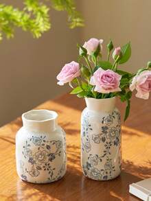 1pc/3pcs Handmade Vintage Style Ceramic Vase, Decorated With Blue Plum Blossom Pattern, French Countryside Style, Fresh And Elegant, Wavy Rim Design, Floral Vase Suitable For Fresh/Dried Flowers/Roses, Suitable For Kitchen, Room, Foyer, Living Room, Tabletop Decor, Birthday/Graduation Gift, Gift For Boyfriend/Girlfriend, Holiday Decoration, Ramadan Decor, Ramadan Gifts - Multicolor - View 6