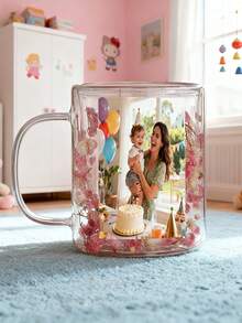 1pc Personalized Photo High Borosilicate Real Flower Glass Mug, Custom Elegant Coffee Cup, Create Your Own Exclusive Glass Cup, Customized Coffee Mug, Valentine's Day Gift, Mother's Day Gift, Father's Day Gift, Birthday Gift, Graduation Gift, Wedding Gift, Housewarming Gift, Restaurant, Living Room, Bedroom, Office, Tea Room, Home, Back To School Gift - Multicolor - View 6