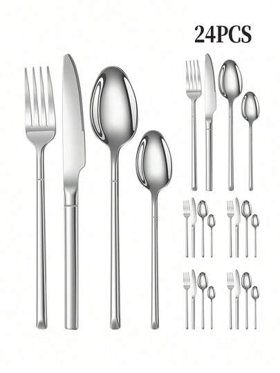 4/16/24 piezas Juego de cubiertos de acero inoxidable con diseño de caballero (cuchillo, tenedor, cuchara), adecuado para reuniones familiares, hoteles, fiestas, restaurantes, bodas, regalo