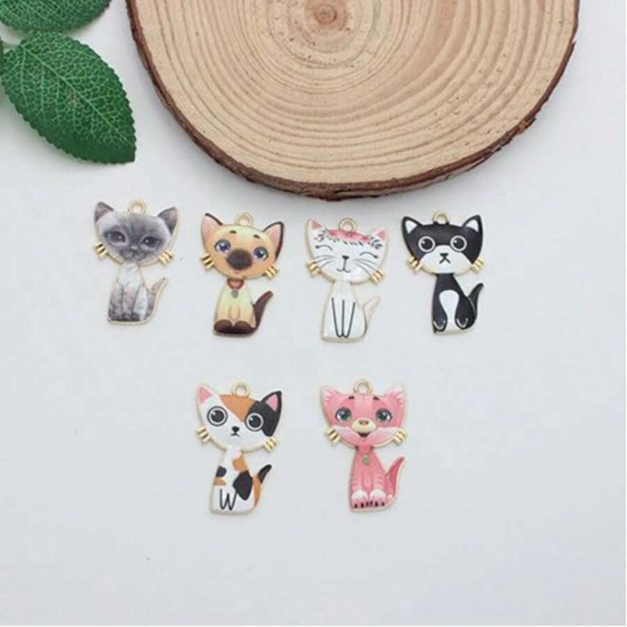 10Pcs Mix Enamel Cat Charms Cute Kitten Pet Cat Pendants For Jewelry Making DIY Handmade Necklace Earrings Accessories Supplies - Multicolor - View 1
