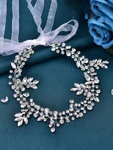 1pc Elegant Rhinestone Bridal Sash, Shiny Fashion Waist Belt Suitable For Dresses, Gowns, And Jumpsuits - Silver - View 4