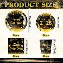 10/20/80pcs Happy New Year Paper Plates, Cups And Napkins - Disposable Paper Party Supplies Set For 20 Guests, Gold Color For 2026 New Year Eve Party - Multicolor - View 7