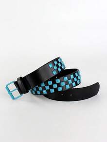 1 pieza Cinturón unisex estilo punk con remaches metálicos, cinturón ajustable para uso casual diario con vaqueros - Azul - Ver 4
