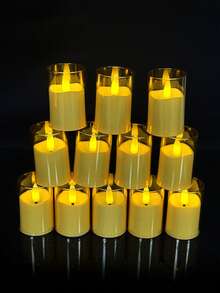 6/12/24支装无焰蜡烛灯，带遥控器/定时器，电池供电LED蜡烛，闪烁蜡烛，许愿蜡烛灯，暖白光，适用于家居、求婚、婚礼、派对、圣诞节、万圣节、情人节、礼物、节日装饰 - 金色 - 查看 5