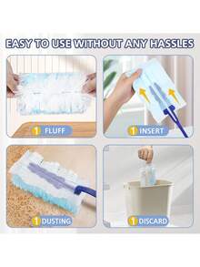 1 套，静电除尘掸，带 10 个可更换除尘刷头，家用除尘刷，手持式除尘扫地刷，洗衣用多用途除尘掸，静电除尘刷头更换 - 轻松清除电子产品、家具、百叶窗和吊扇上的灰尘 - 清洁用品、清洁配件家具、汽车、键盘、清洁用品、清洁工具、圣诞用品