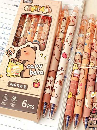 Capybara Cute Erase Push-Button Automatic Pen, Cute Gel Pens, High-Quality Creative Student Stationery Pen, Smooth Writing, Built-In Eraser, Suitable For Adult And Student Creation, Family Drawing, Christmas Card Coloring,Office Signature Supplies, Back To School Supplies