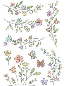 Bộ 29 miếng giấy ổn định thêu hoa và dây leo, que thêu tan trong nước 21,08cm x 29,72cm và nhãn dán may, 4 tờ giấy dập viền hoa thêu, kèm theo 9 video hướng dẫn các mũi thêu. - Nhiều màu - Xem 11