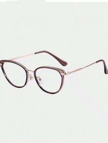 Gafas de ojo de gato color té frío Y2k para mujer, accesorios para gafas transparentes - Marrón Mocha - Ver 2