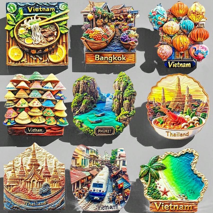 1pc Thailand & Vietnam 3D Fridge Magnet, Travel Souvenir Home Decor Refrigerator Magnet - Multicolor - View 1