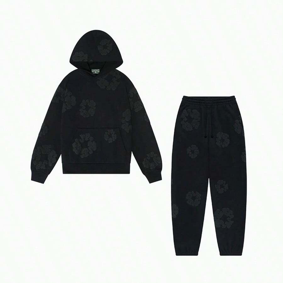 Denim Tears Sweatpants 'The Cotton Wreath'New Item Autumn Winter Hoodie Loose Drop Shoulder Hooded Hot Item Women Sweatshirt Set Men's Autumn Winter Hoodie Loose Drop Shoulder Hooded Women/Men Sweatshirt , With Modern Men Breathable Technology, Loose Urban Functional Wear, High-End Cotton For Urban Street Style, Loose Silhouette Gender-Neutral Design, Mixed-Color Cotton For Low-Profile, Preferred Choice For Cafes And Hiking.Hoodie Set - màu đen - Xem 1