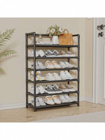 4-7 Tier Shoe Rack, Freestanding Shoe Storage Organizer, Metal Stackable Shoe Tower, Black Shoe Rack, Suitable For Entryway, Closet, Bedroom, Hallway, Balcony In Rental House, School, Apartment, Office, Home