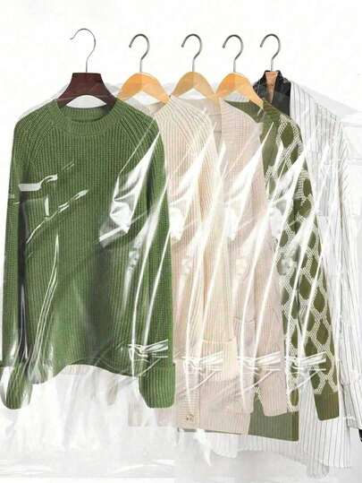 透明塑料衣物防尘袋，可重复使用的悬挂式衣物袋，适用于干洗，可用于衬衫、西装、连衣裙、外套，适合学校、办公室、家庭、旅行使用（不含衣架）