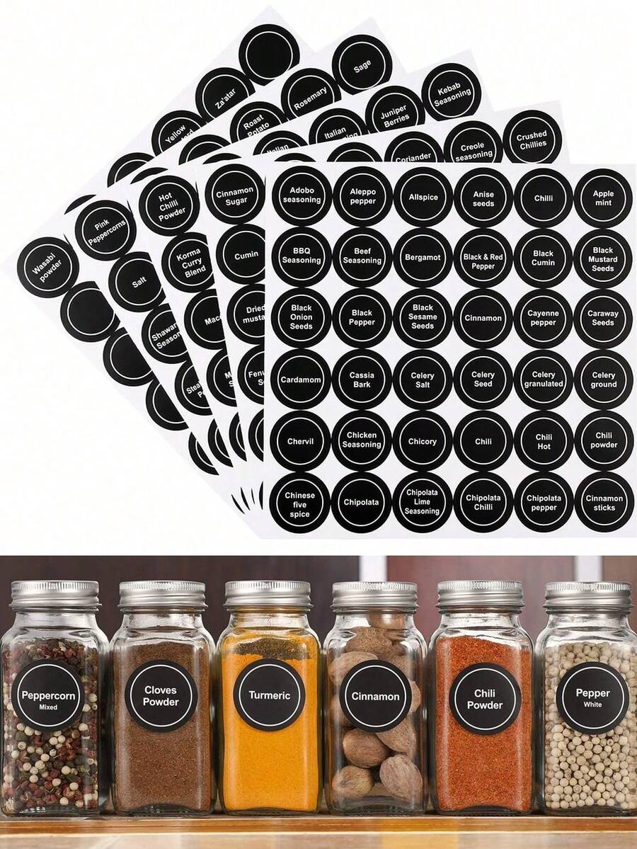 5 Sheets, 180pcs Total Round Spice Labels With Adhesive, Writable, Suitable For Kitchen Pantry Jars, Lids, Food Containers And Spice Storage Boxes - Multicolor - View 1