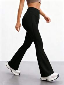 FWH Fashion Casual Minimalist Hip-Lifting Peach Butt Fashion Elegant Street Vintage Slimming Low-Key Luxury Leg-Lengthening Classic Minimalist High-End Slimming High-Waist Versatile Flare Pants New European Style Waist-Cinched Fitness - Black - View 6