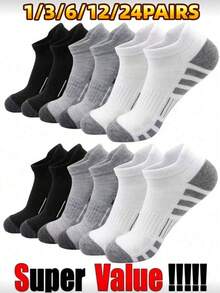 24pcs/Set Men's High-Quality Low Cut Round Neck Ankle Socks, Mesh Breathable Versatile Casual Boat Socks