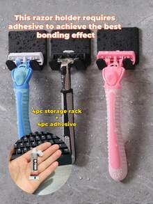 2pcs No-Drill Razor Holder, Wall-Mounted With Hooks For Power Cord, Plug, Clothes, Bags Storage, Bathroom/Dorm Shaver Rack, Convenient Storage (Random Color) - Multicolor - View 16