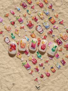 A Iced Tea Themed Nail Sticker With Embossed Texture Design, Refreshing In Summer, Featuring Elements Such As Cocktails, Iced Tea, Juice, Etc., Suitable For Personal DIY And Creating Refreshing Summer Style Nail Art Nails Nail Supplies Nail Stickers - Multicolor - View 4