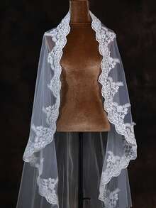 1 Stück einlagiger Spitzen-Kathedralenschleier, ideal für Braut-Hochzeitsfotografie, langes, weiches, transparentes Hochzeitsaccessoire - milchig - Übersicht 5