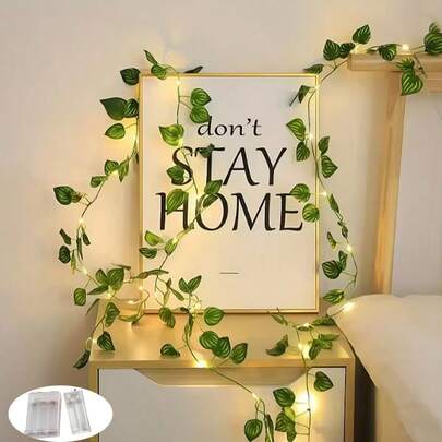 1 Adet 2 Metre LED Yeşil Karpuz Yaprağı Fener İpi İç Mekan Dekorasyon Atmosferi Orman Dekorasyonu Oturma Odası Yatak Odası Balkon Sokak Dış Mekan Doğa Hissi (Pil Dahil Değildir)