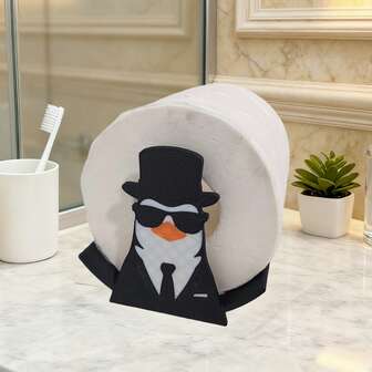 1pc/2pcs Black Penguin Tissue Paper Roll Holder Set, Paper Towel Dispenser, Cute Bathroom Decor And Storage Rack Accessory, Creative Home Decor, Suitable For Bathroom, Bedroom, No Drilling Installation, Space Saving, Great Gift For Valentine's Day, Ramadan, Easter, New Year, Housewarming, Ideal Gift