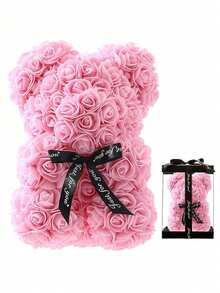 1 pièce Ours en rose, meilleur cadeau pour la Saint-Valentin, la Fête des Mères, l'anniversaire de mariage, l'anniversaire, ours en peluche fait main, ours en fleurs préservées mignon et romantique (boîte-cadeau non incluse) - Rose pâle - Voir 1