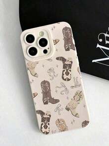1pc Western Cowboy Bow Pattern White Pupil Phone Case Compatible With Apple Phones Waterproof Shockproof Anti-Fall Scratch Resistant-For-Your-New- - 1pc - View 1
