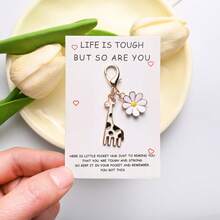 1pc Giraffe & Daisy Keychain, "Life Is Tough But So Are You" Encouragement Card, Friendship Novelty Souvenir, Cute Bag Accessory Gift, For Friends, Couples - Multicolor - View 10