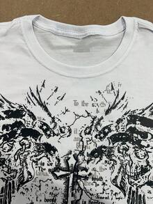 Men's Basic Gothic Punk Style T-Shirt, Printed Streetwear Blouse - 白色 - 查看 2