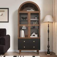 Chest Of Drawers With Adjustable Shelves, Modern Retro Curved Glass Storage Unit, Adjustable Shelves, Luxury Sideboard - 棕色 - 查看 7