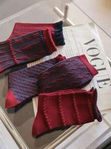 5 Pairs Women's Striped Mid-Calf Socks, Red And Blue Color, Suitable For Autumn/Winter, Indoor, Outdoor Activities And Sports, Fit For Young Adults Aged 18-40