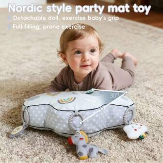 1pc Nordic Style Tummy Time Pillow, Detachable Pendant, Infant Head Lifting Training, Motion & Grip Exercise, Suitable For Newborn Baby Gift, Random Logo Color