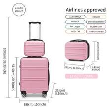 Lightweight 2 Piece Cabin Suitcase Set 20 Inch Carry On Luggage With Vanity Case ABS PC Hard Shell Spinner Wheels TSA Lock YKK Zipper For Travel - Pink - View 3