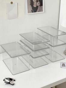 1pc/2pcs/Large Transparent Rectangular Desktop Storage Box, Bedroom Dresser Cosmetics Storage Box, Emulsion Facial Mask Lipstick Perfume Makeup Brush Eye Shadow Finishing Storage Box, Large Capacity Transparent Box Household Storage Box, Home Decoration Storage Box, Christmas Thanksgiving Halloween Gift,Room Decorations, Vanity Accessories, Dressing Room Tools, Bathroom Organization. - Clear - View 2