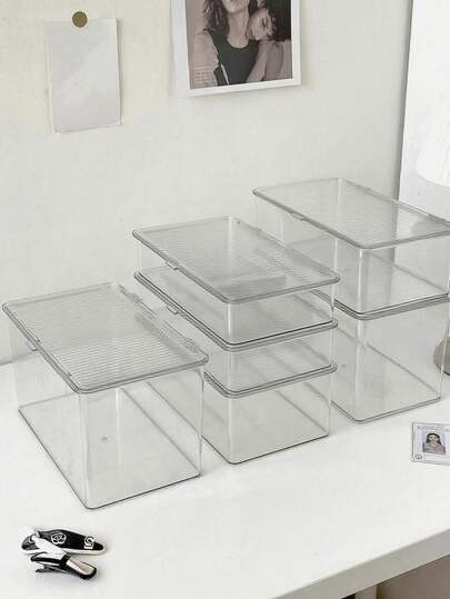 1个/2个/大号透明长方形桌面收纳盒，卧室梳妆台化妆品收纳盒，乳液面膜口红香水化妆刷眼影定妆收纳盒，大容量透明盒家用收纳盒，家居装饰收纳盒，圣诞节感恩节万圣节礼物，房间装饰，梳妆台配件，更衣室工具，浴室收纳。