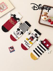 Disney 4 Pairs Cute 3d Hand-Holding Socks Mickey And Mickey Children's Christmas Knee-High Socks, A Fashionable Children's High Sock Party, A High-Quality Gift. School Is Back In Session, Fun And Fashionable Little Fans, Family Party Christmas Gift Hand-Holding Socks