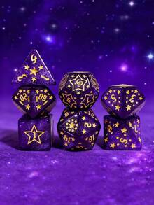 Star Dice And Plastic Bag Packaging Set Acrylic Material Polygonal Dice Suitable 7-Piece Set For Entertainment Tabletop Games - Purple - View 1