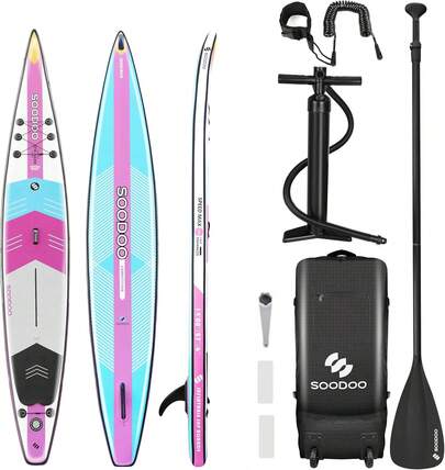 Inflatable Stand Up Racing Paddling Board, 14'x27"X6" V-Shaped Racing Paddle Board For Expert Paddlers, Surfboard For Youth & Adult, With Adjustable Paddle, Backpack, Removable Fins