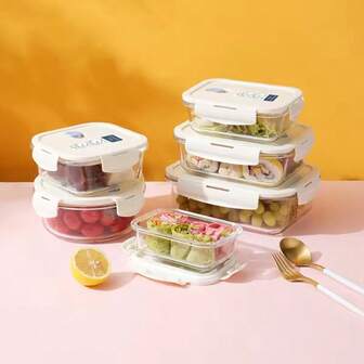 Fiambrera de vidrio, apta para microondas. Diseñada para llevar el almuerzo al trabajo. Recipiente de almacenamiento de alimentos hermético con tazón de vidrio.