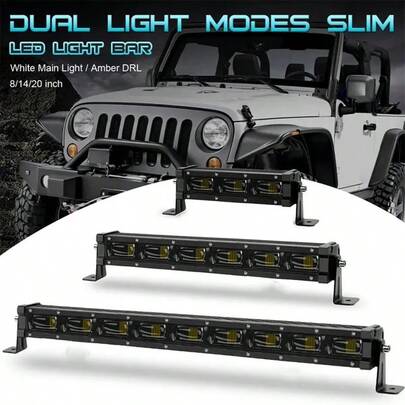 Barra de luz LED delgada de 8", 14" y 20" súper brillante con lente 6D, lámpara antiniebla blanca ámbar DRL para todoterreno, camioneta, SUV y ATV, 12V 24V resistente al agua, luz de trabajo para parachoques delantero y techo