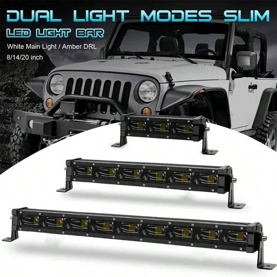 8'' 14'' 20" Super Bright 6D Lens Slim LED Light Bar, Amber White DRL Fog Lamp For Off Road Truck SUV ATV, 12V 24V Waterproof Driving Work Light, Front Bumper Roof Top Auxiliary Lamp - A - View 1
