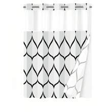 Geometric Wavy Shower Curtain Without Hooks, Double-Layer Shower Curtain With Inner Lining, Soft Polyester Fabric, Fashionable And Simple Style Home Decoration, Bathroom Accessory, 72x75in - 白色 - 查看 1
